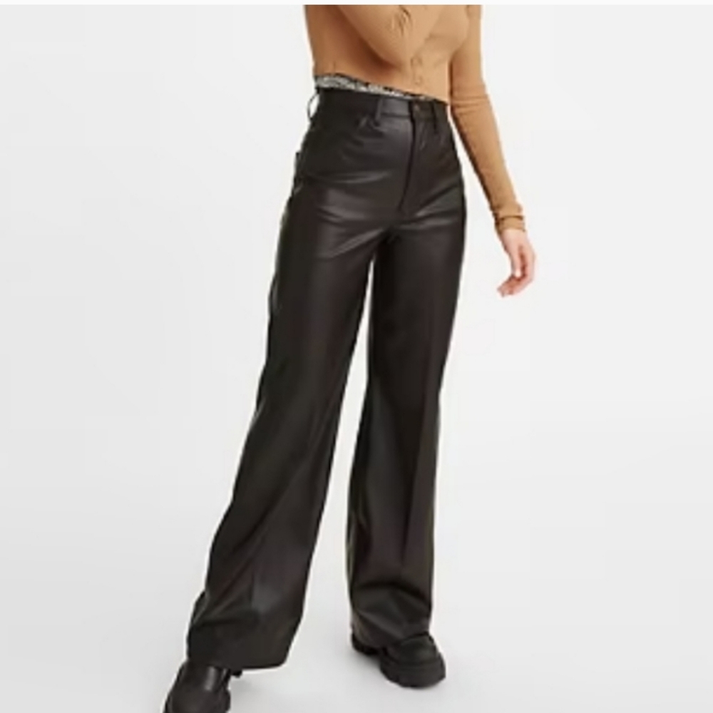 Levi's‎ Black 70's Flare High Rise Faux Leather Pants Size 31